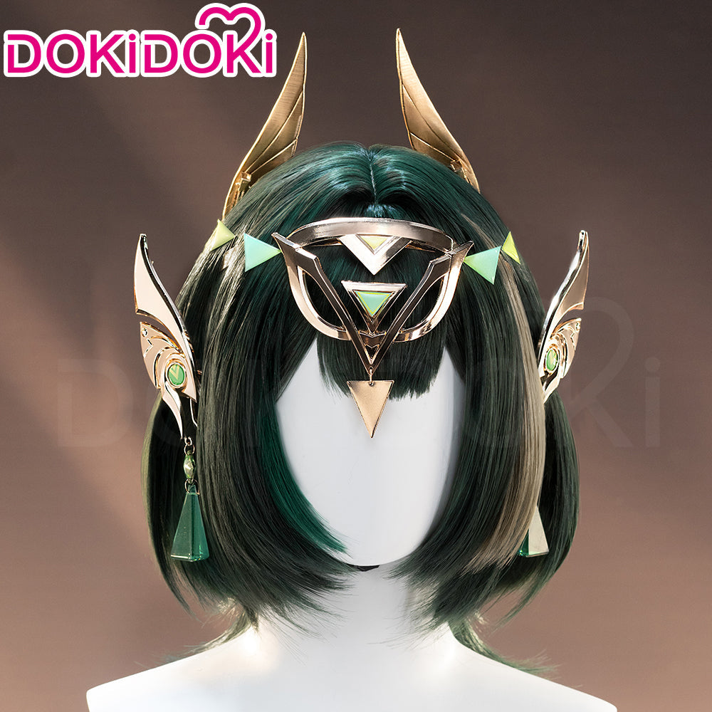 【Wig Ready For Ship】DokiDoki Game Genshin Impact Cosplay Nefer Wig / Head Accessory Short Green Highlight Hair Song of the Welkin Moon