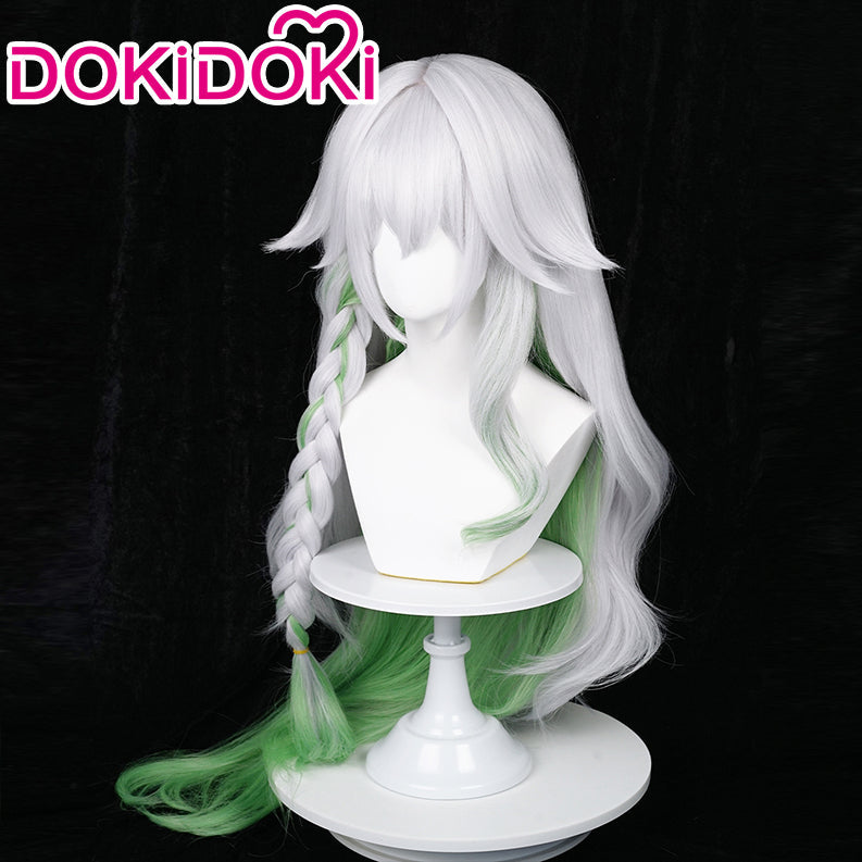 【Ready For Ship】DokiDoki Game Genshin Impact The Greater Lord Rukkhadevata cosplay wig Long Curly Silver Green Nahida