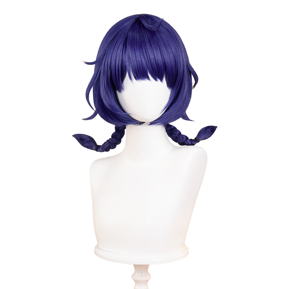 【Ready For Ship】DokiDoki Game Genshin Impact Cosplay Xiang Ling Lantern Rite Wig Short Blue Hair Double Ponytails XiangLing