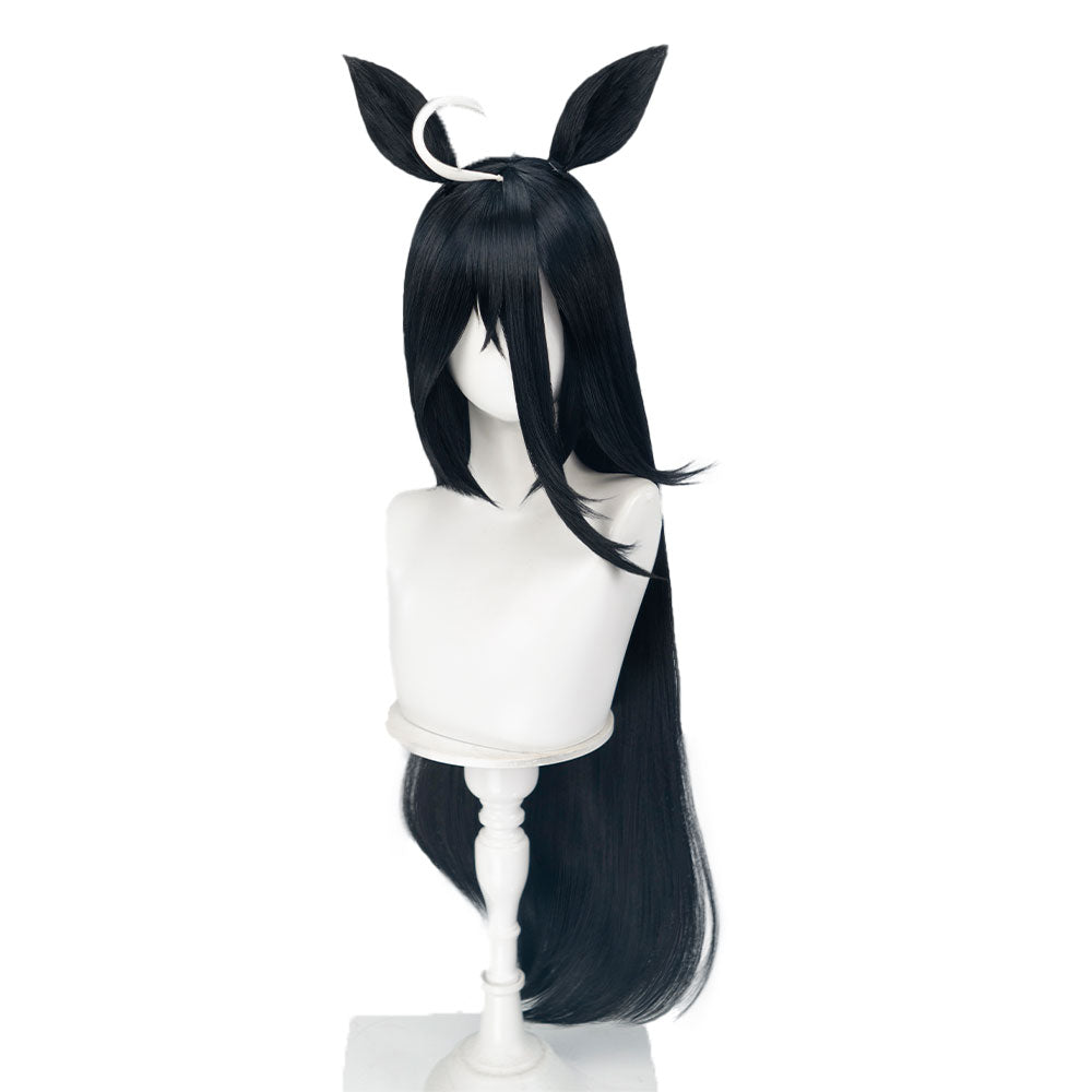 【Ready For Ship】DokiDoki Game Cosplay Wig Long Straight Black Hair Detachable Ears