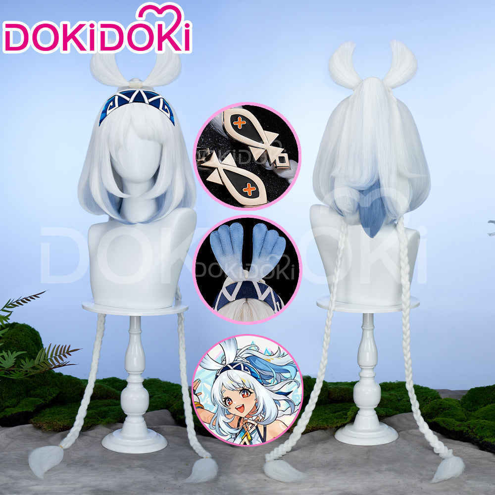 DokiDoki Game Genshin Impact Cosplay Mualani Wig / Accessories Headwear Long Straight White Blue Hair Natlan