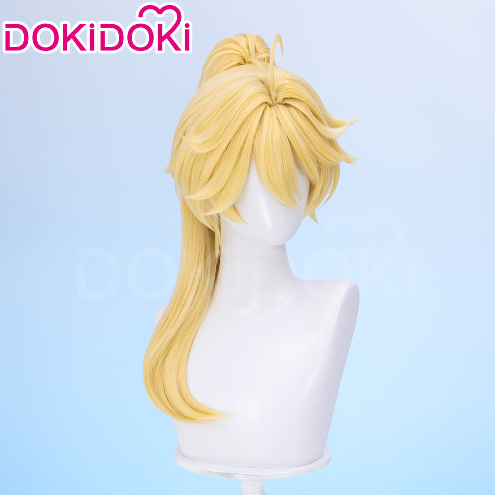 【Partially Ready For Ship】DokiDoki Game Genshin Impact Cosplay Traveler Aether Wig / Earring Long Blonde Hair Kong As Heaven and Earth Are Made Anew