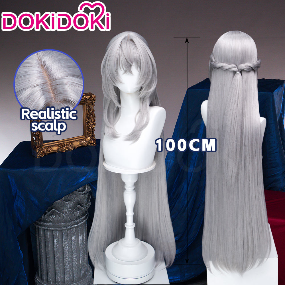 【Long Ver Ready For Ship】DokiDoki Game Zenless Zone Zero Cosplay Lady Sunbringer / Lindverne Sunbringer Wig Long Straight Silver Hair Twin Tails ZZZ