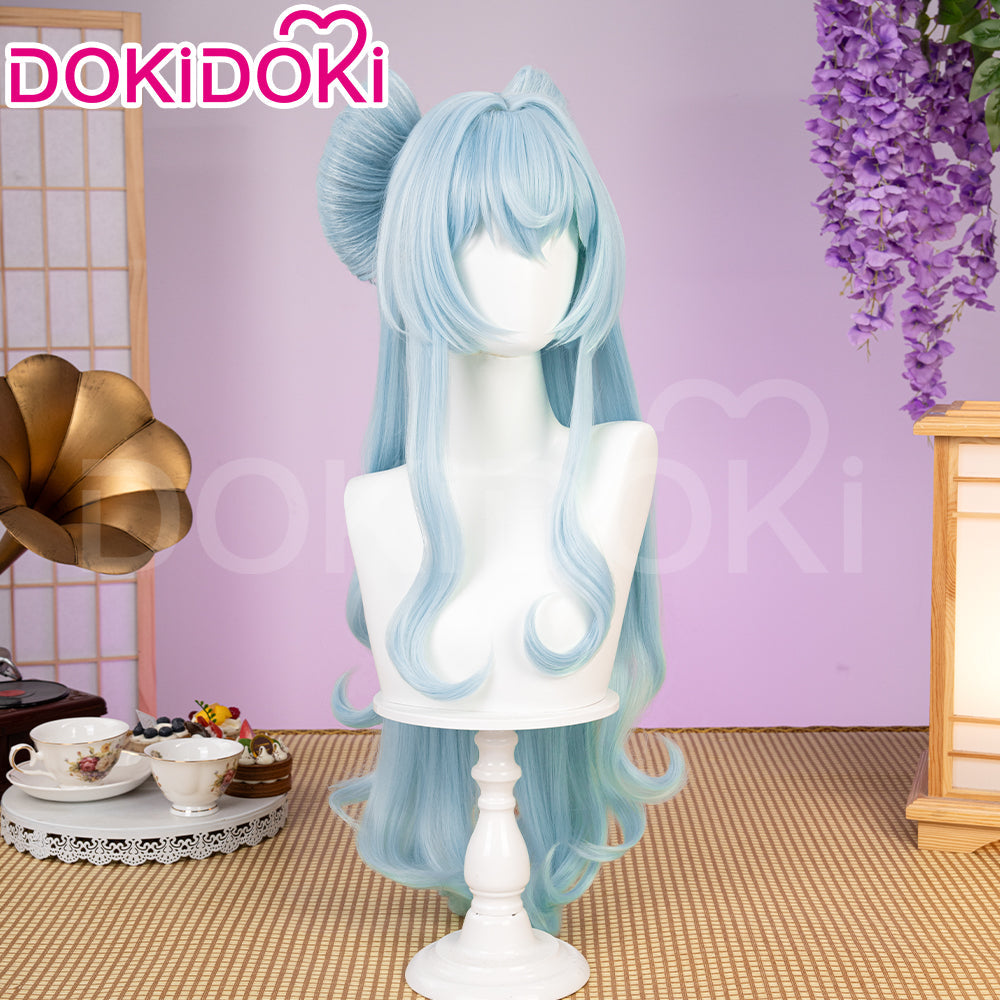 【Ready For Ship】DokiDoki Game Genshin Impact Cosplay Yumemizuki Mizuki Wig / Headwear / Ears Long Curly Blue Hair