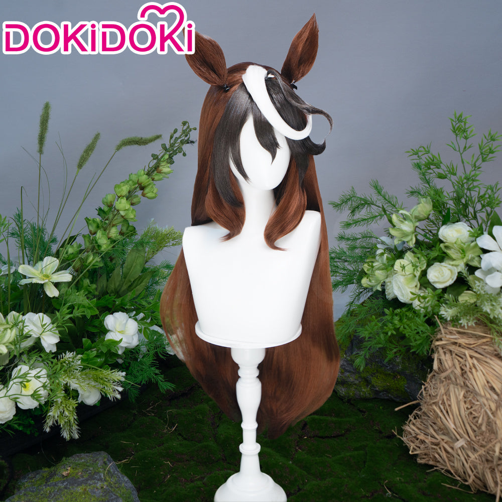 【Ready For Ship】DokiDoki Game Cosplay Wig Long Straight Brown Black White Highlight Hair