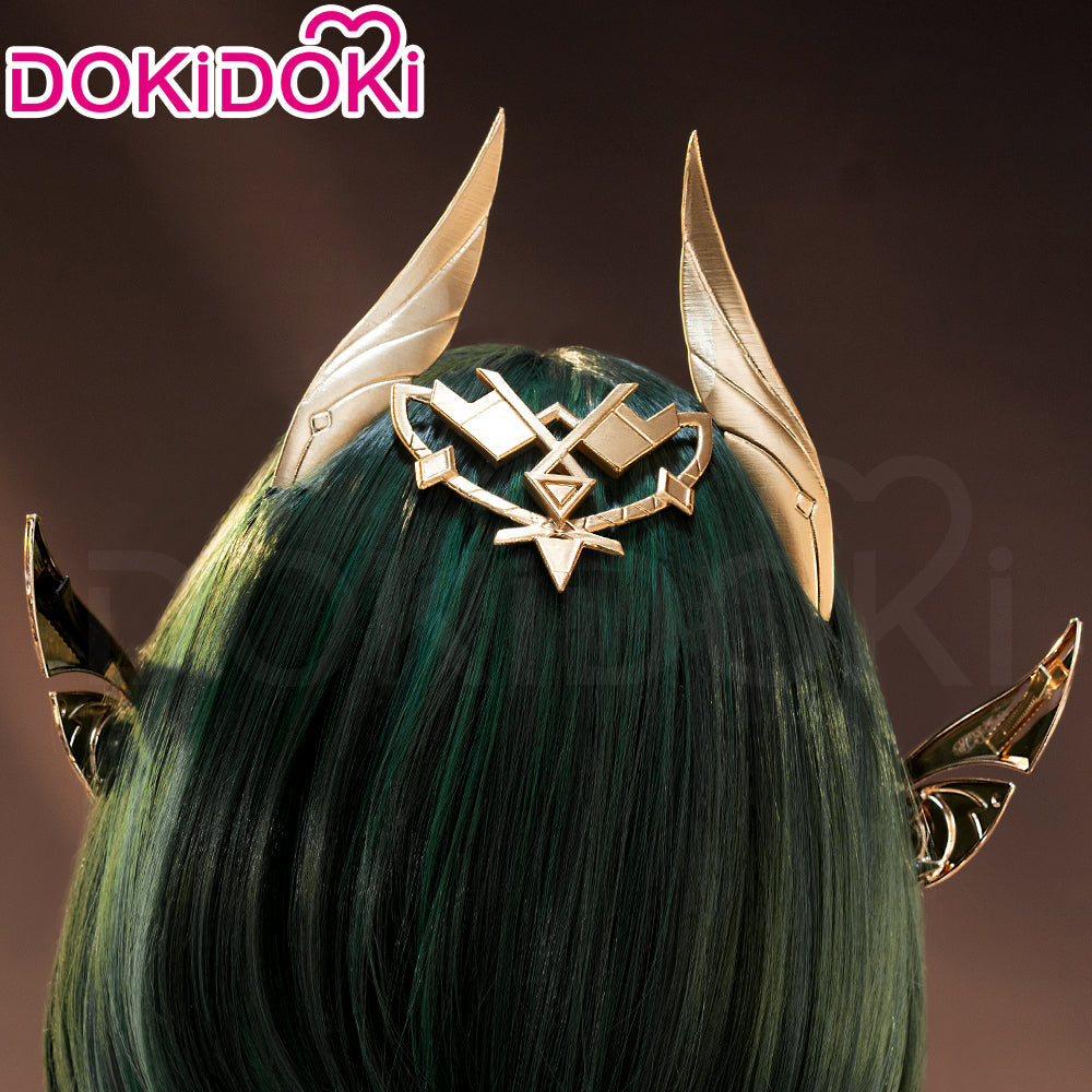 【Wig Ready For Ship】DokiDoki Game Genshin Impact Cosplay Nefer Wig / Head Accessory Short Green Highlight Hair Song of the Welkin Moon