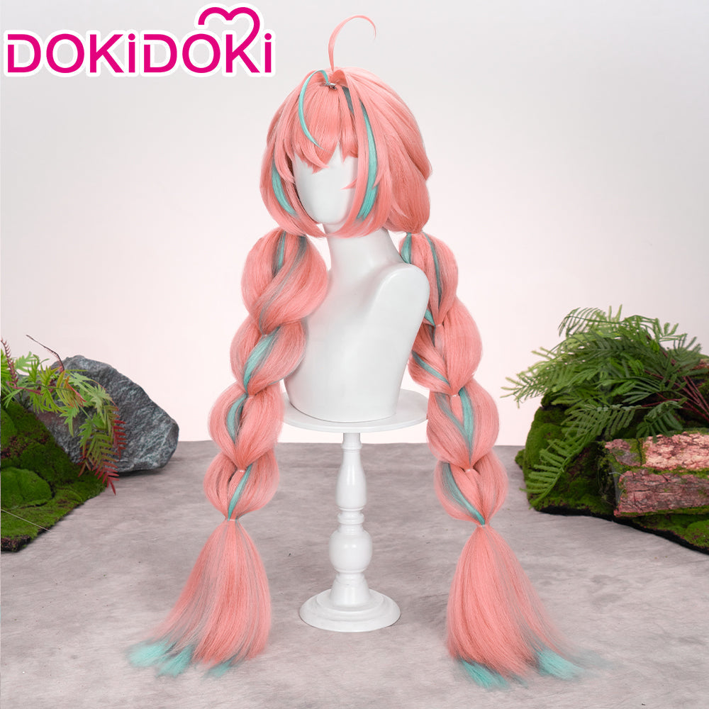 【US/EU LOCAL SHIPPING 】 DokiDoki Game Genshin Impact Cosplay Varesa Wig Long Pink Green Highlights Hair Removable Ahoge