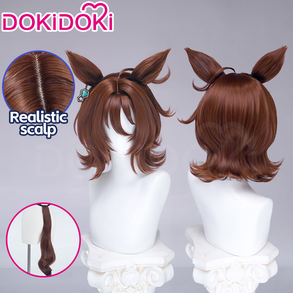 【Ready For Ship】DokiDoki Game Cosplay Wig / Tail Short Upturned Brown Hair Detachable Ears