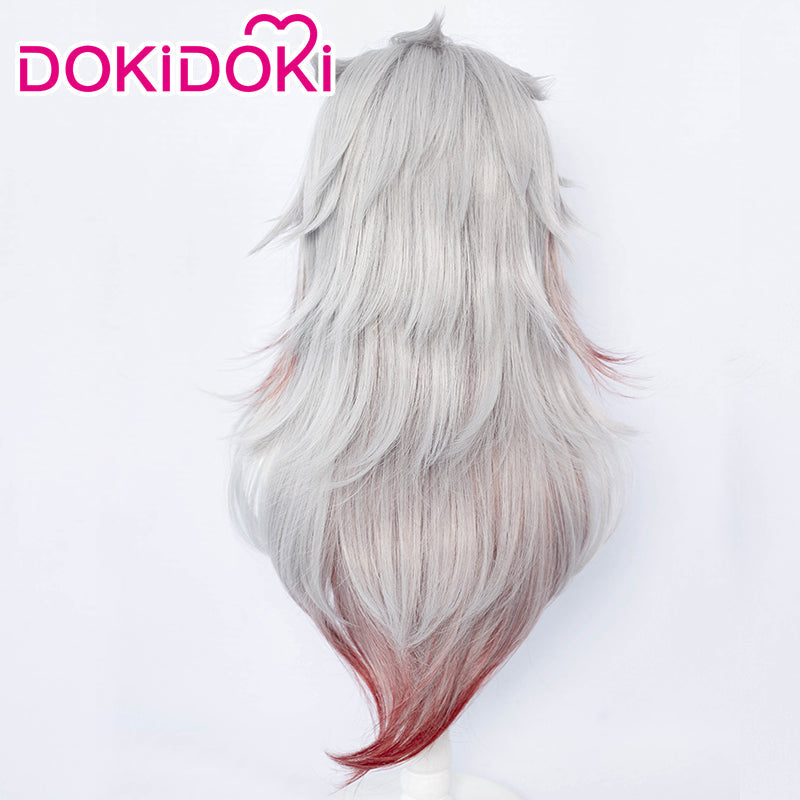【Ready For Ship】DokiDoki Game Genshin Impact Arataki Itto Cosplay Wig Men Long Silver Red / Horns