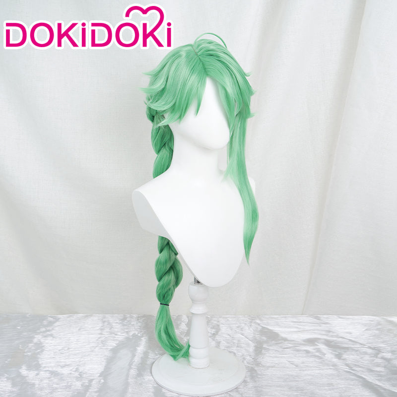 【Ready For Ship】DokiDoki Game Genshin Impact Bai Zhu Cosplay Long Green Curly Wig/ Glasses Baizhu