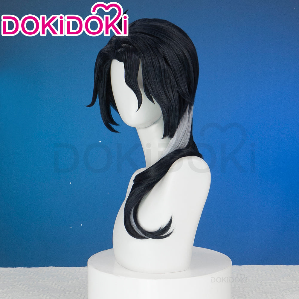 【Ready For Ship】DokiDoki Game Genshin Impact Cosplay Pantalone Wig / Glasses Short Curly Black Purple Hair Fatui Harbinger