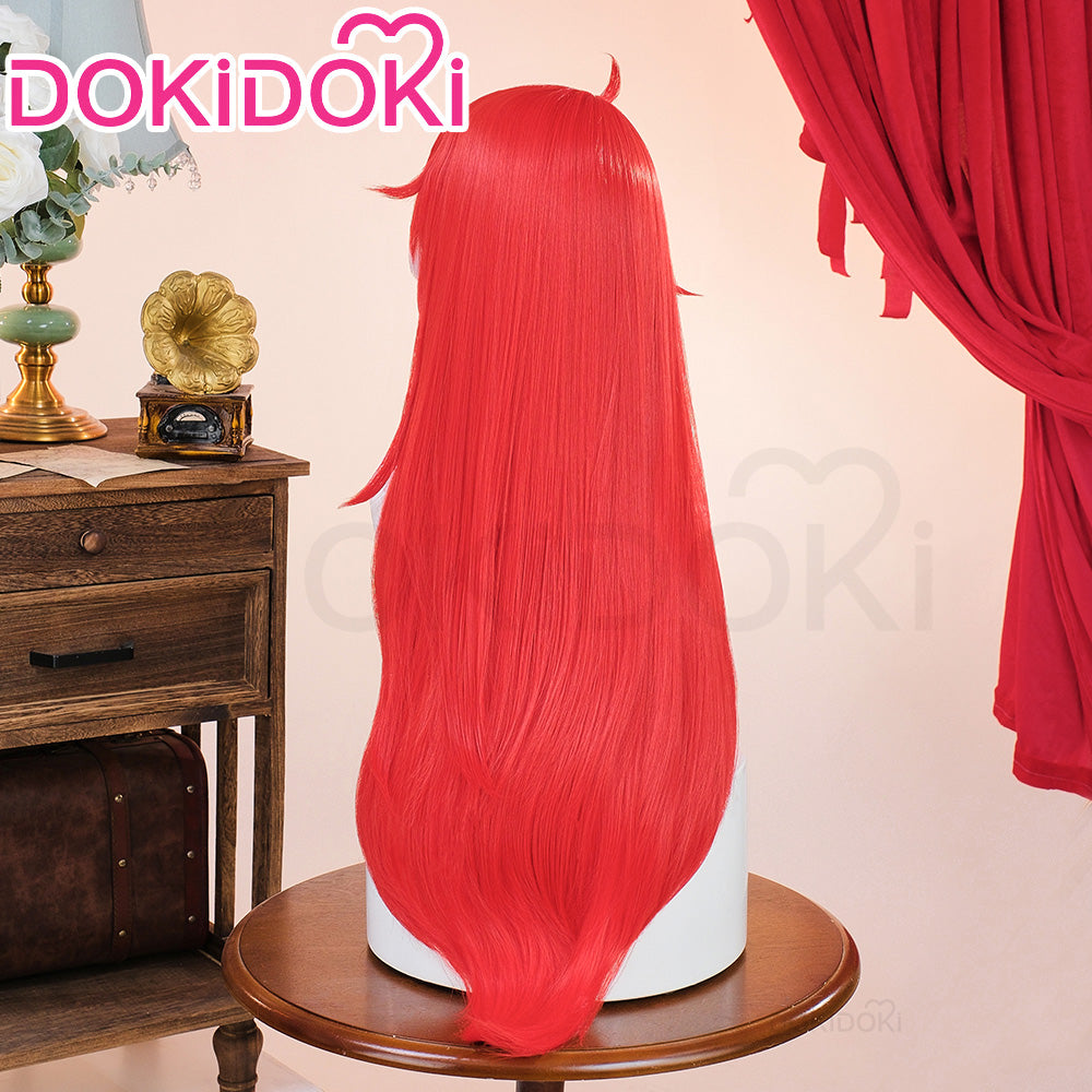 【Ready For Ship】DokiDoki Game Honkai: Star Rail Cosplay Argenti Wig Long Curly Red Hair / Earring / Cross