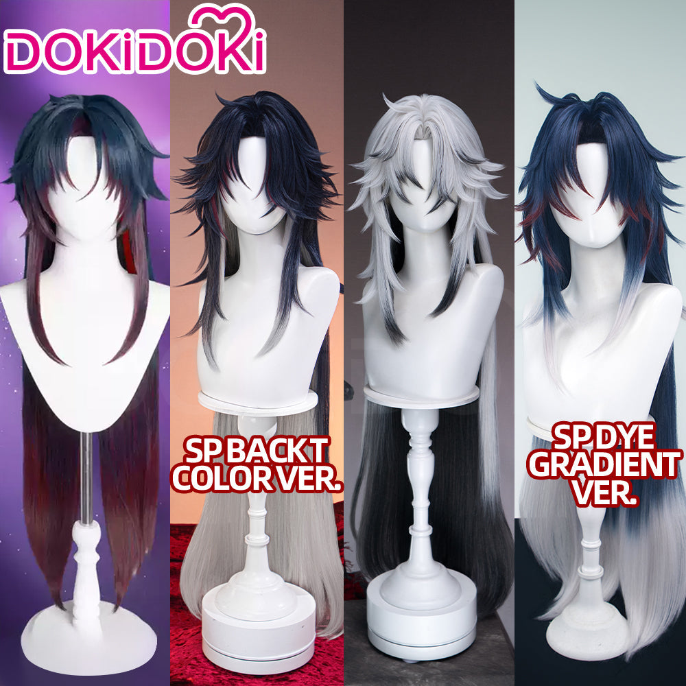 DokiDoki Game Honkai: Star Rail Cosplay Blade / Mortenax Blade Wig Long Straight Dark Blue Red Silver Gradient Hair / Wefts / Earring Blade SP Planarcadia