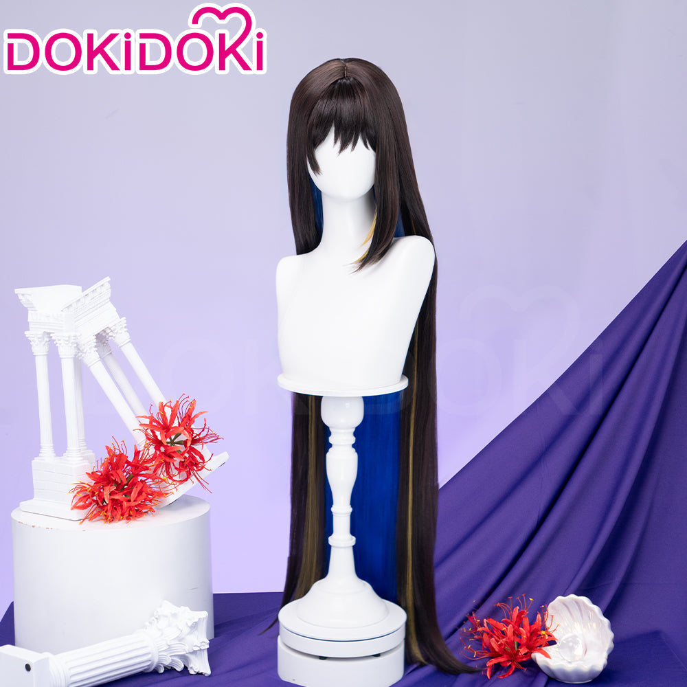 【Ready For Ship】DokiDoki Game Honkai: Star Rail Cosplay The Dahlia Wig Long Straight Black Yellow Highlight Hair Blue Inner Layer Constance
