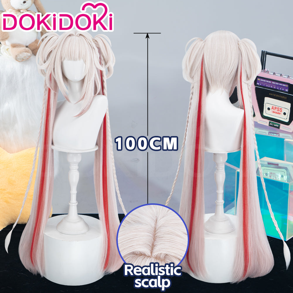 DokiDoki Game Honkai: Star Rail Cosplay Sparxie Wig Long Straight White Hair Red Highlight Hair Twin Tails Sparkle SP Candy-Coated Waves