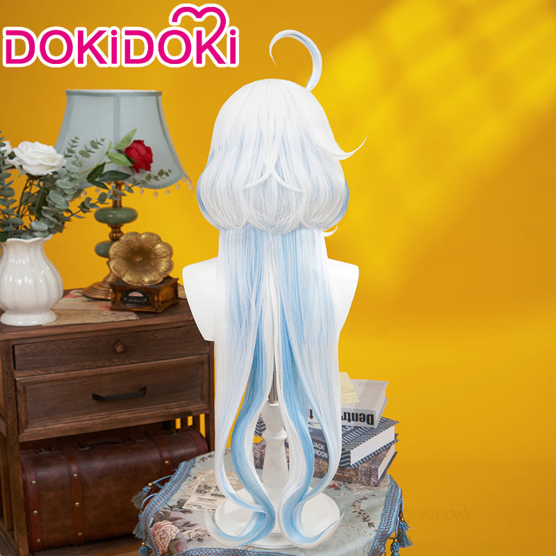 【US/EU LOCAL SHIPPING 】【Long Ver. 】DokiDoki Game Genshin Impact Cosplay Fontaine Focalors Wig Long White Blue Curly Wig Furina Fake Eyelashes
