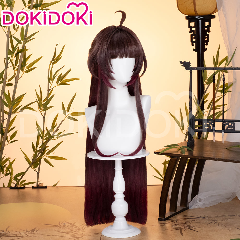 【Ready For Ship】DokiDoki Game Honkai: Star Rail Cosplay Lingsha Wig Long Straight Brown Red Highlight Ling sha