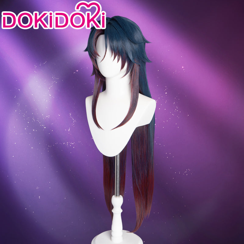 DokiDoki Game Honkai: Star Rail Cosplay Blade / Mortenax Blade Wig Long Straight Dark Blue Red Silver Gradient Hair / Wefts / Earring Blade SP Planarcadia