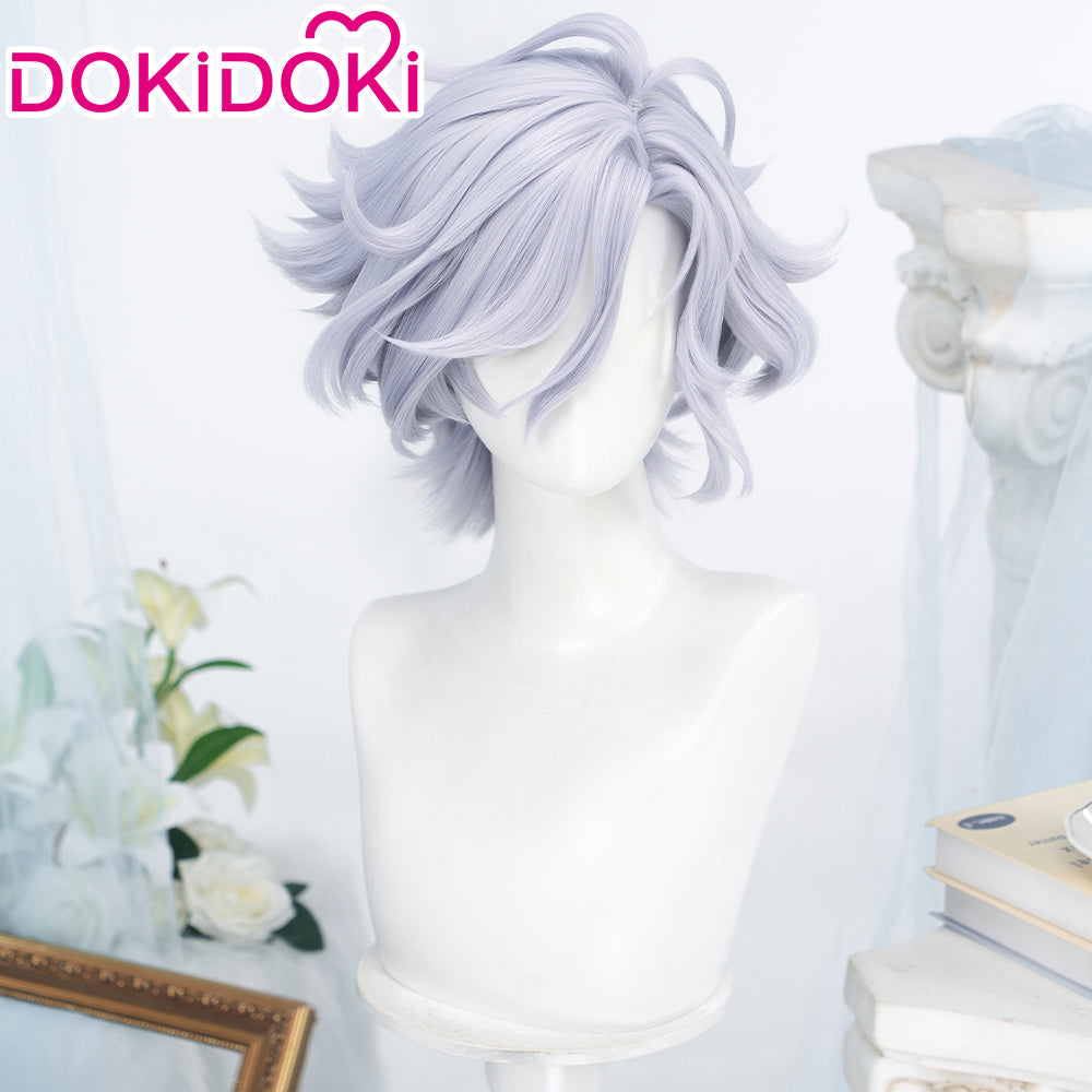 【Dark Ver Ready For Ship】DokiDoki Game Genshin Impact Cosplay Mitya Wig Short Curly Light Purple Gray Hair Snezhnaya Sudden Snow