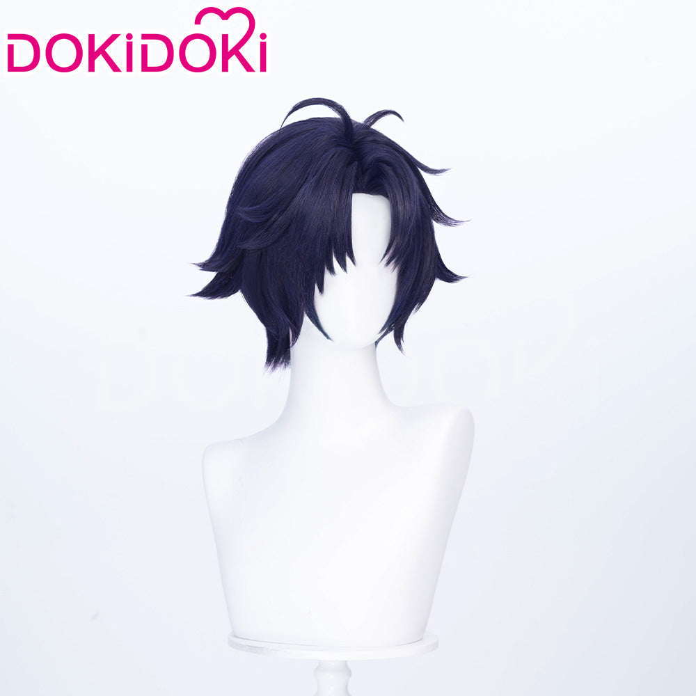 【Black Ver Ready For Ship】DokiDoki Game Zenless Zone Zero Cosplay Asaba Yuma Wig / Choker / Earring / Ear Clip Short Straight Dark Blue Hair ZZZ Harumasa