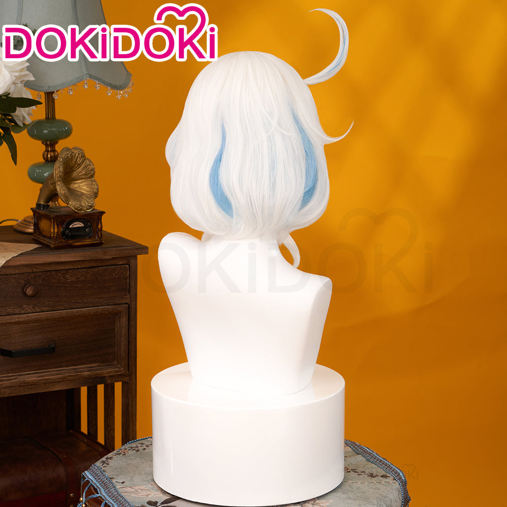【Partially Ready For Ship】DokiDoki Game Genshin Impact Cosplay Fontaine Focalors Wig Short White Blue Curly Furina Wig / Fake Eyelashes / Hat