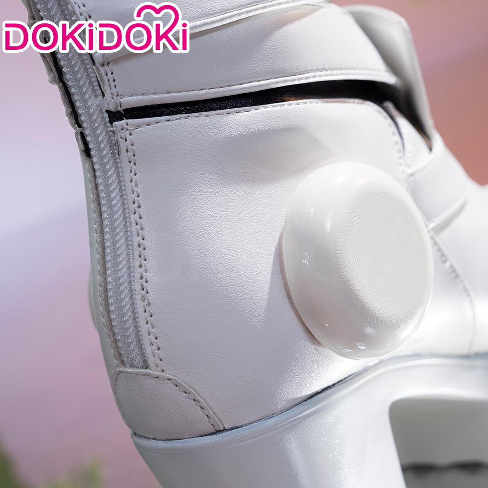 【Ready For Ship】【Upgraded Version】DokiDoki Anime Game Cosplay White Black Shoes Grey Fur Boots High Heels