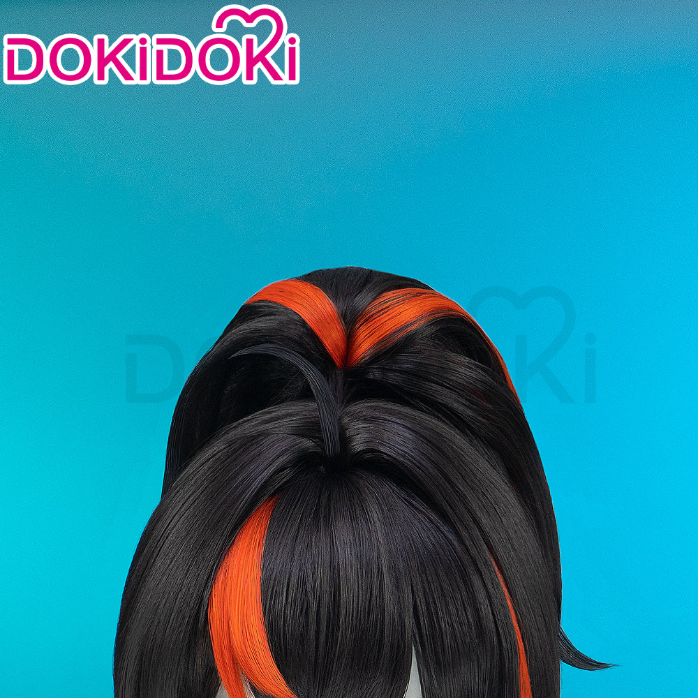 【Ready For Ship】DokiDoki Game Zenless Zone Zero Cosplay Zhu Yuan Wig Long Straight Black Orange Highlight Hair Ponytail Zhuyuan