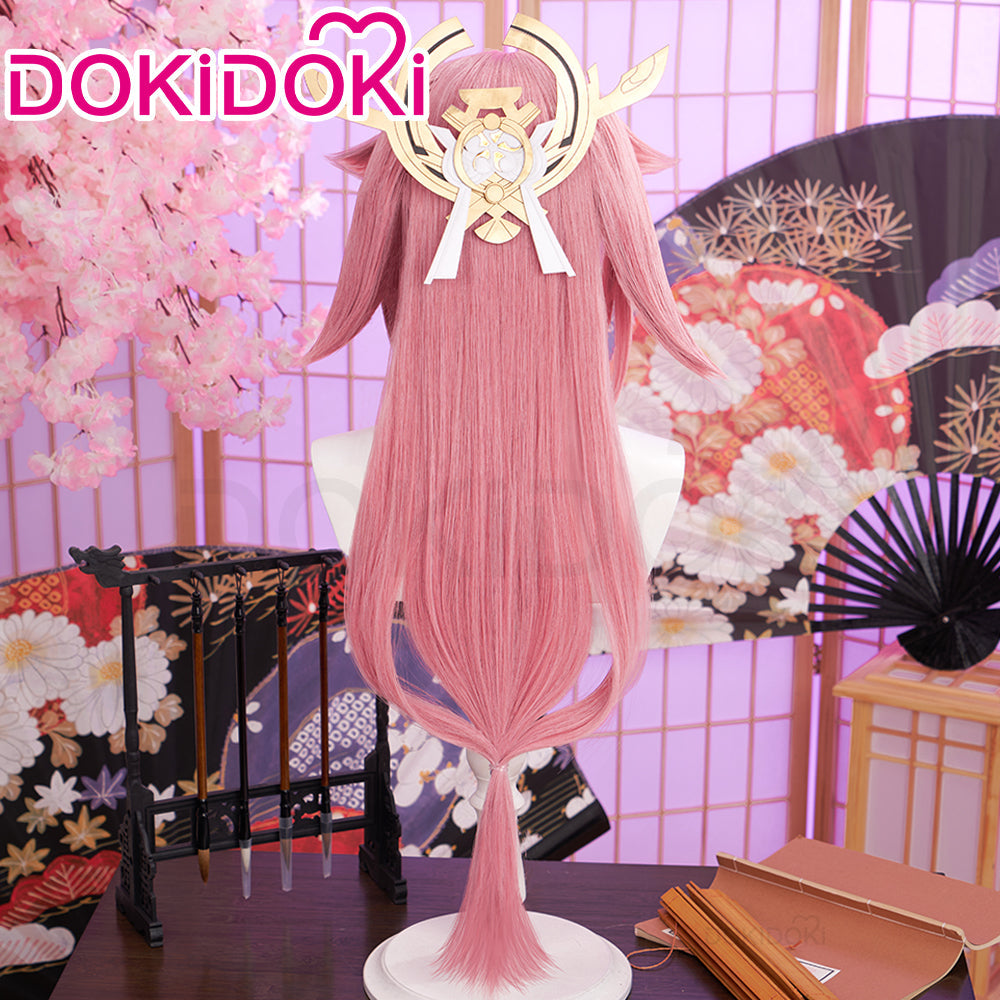 【US/EU Local Shipping】DokiDoki Game Genshin Impact Yae Miko Cosplay Wig Long Dark Pink