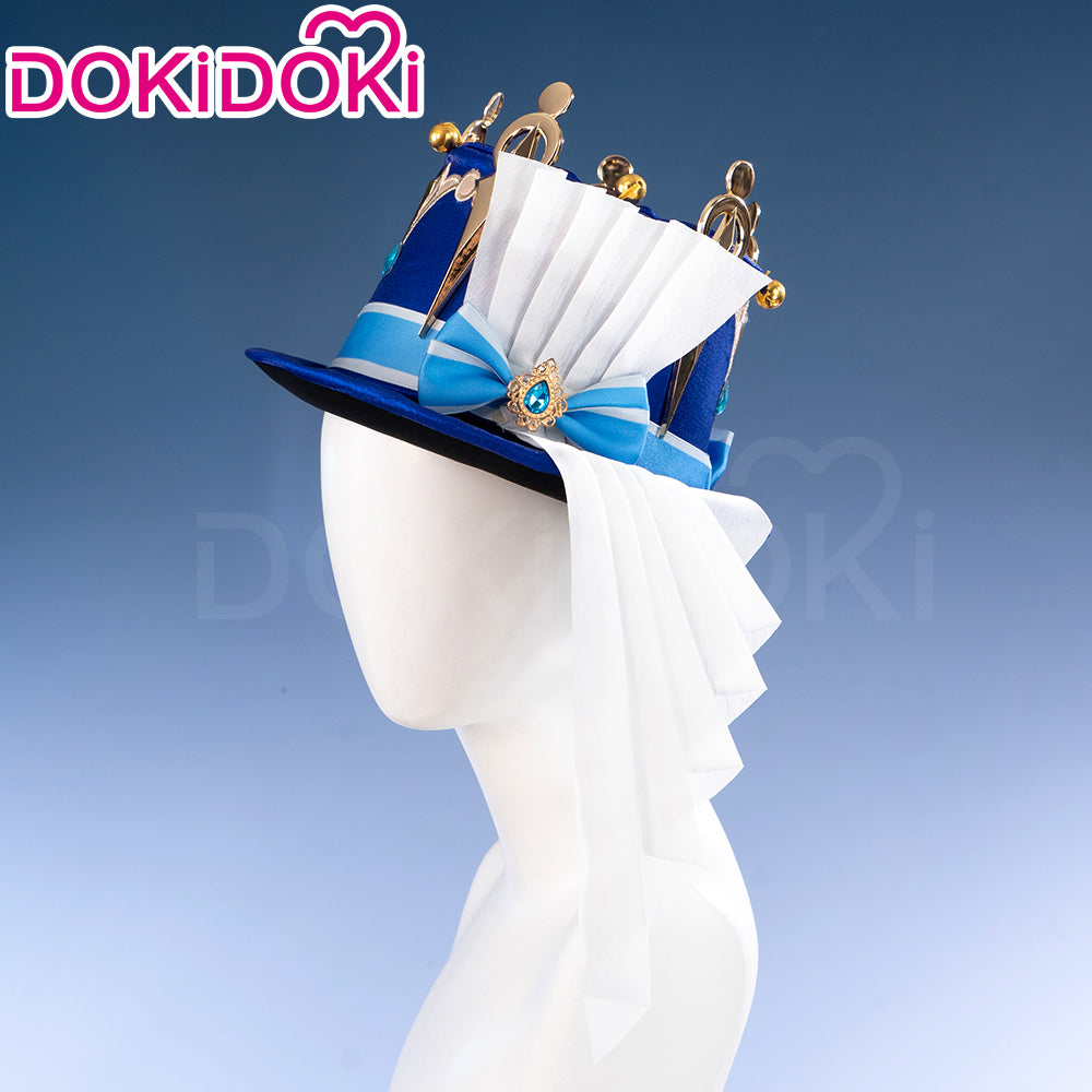 【Ready For Ship】DokiDoki Game Genshin Impact Cosplay Fontaine Focalors Wig Long White Blue Curly Furina Wig / Fake Eyelashes / Hat/ Wefts