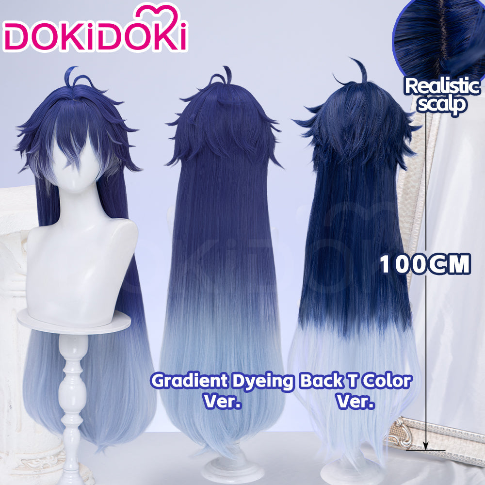 DokiDoki Game Genshin Impact Cosplay Flins Wig Long Blue Gradient Hair Song of the Welkin Moon