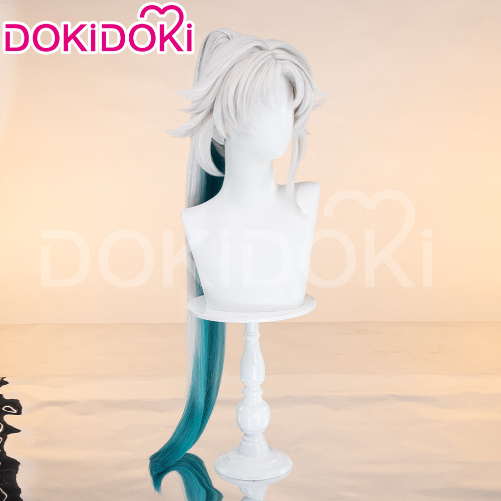 【Ready For Ship】DokiDoki Game Honkai: Star Rail Cosplay Feixiao Wig Long Straight Grey Blue Hair / Tattoo Sticker Fei Xiao