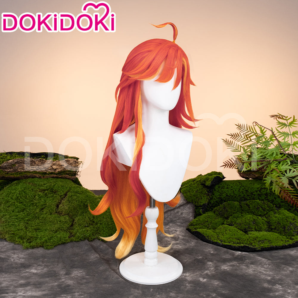 【Ready For Ship】DokiDoki Game Genshin Impact Cosplay Pyro Archon Mavuika Wig / Light Strips/ Wefts / Earclip / Glasses Natlan Long Curly Orange