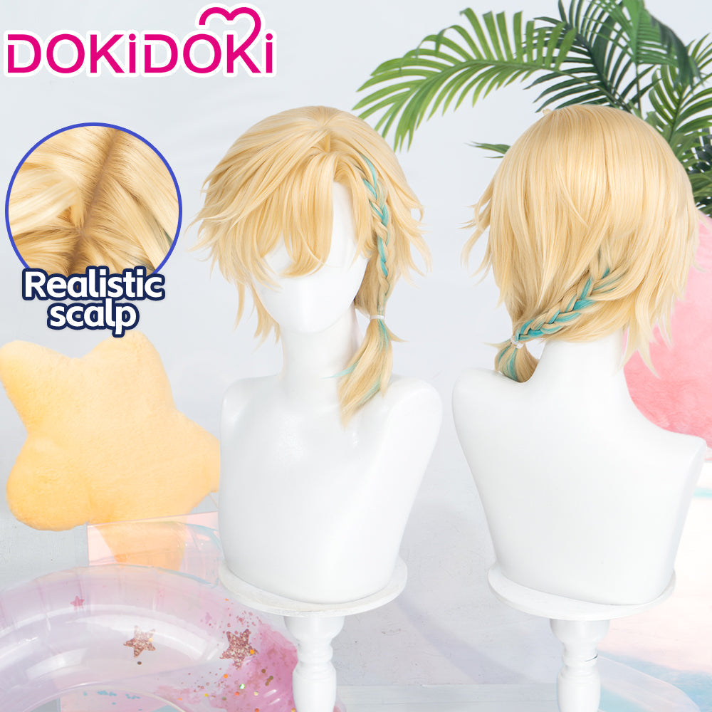 DokiDoki Game Honkai: Star Rail Cosplay Aventurine SP Wig Short Blonde Green Highlight Braided Hair Aventurine • Waveflair