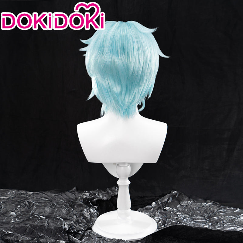 【Ready For Ship】【Front Lace】DokiDoki Game Genshin Impact Fatui Harbinger Cosplay Il Dottore Wig Short Curly Blue