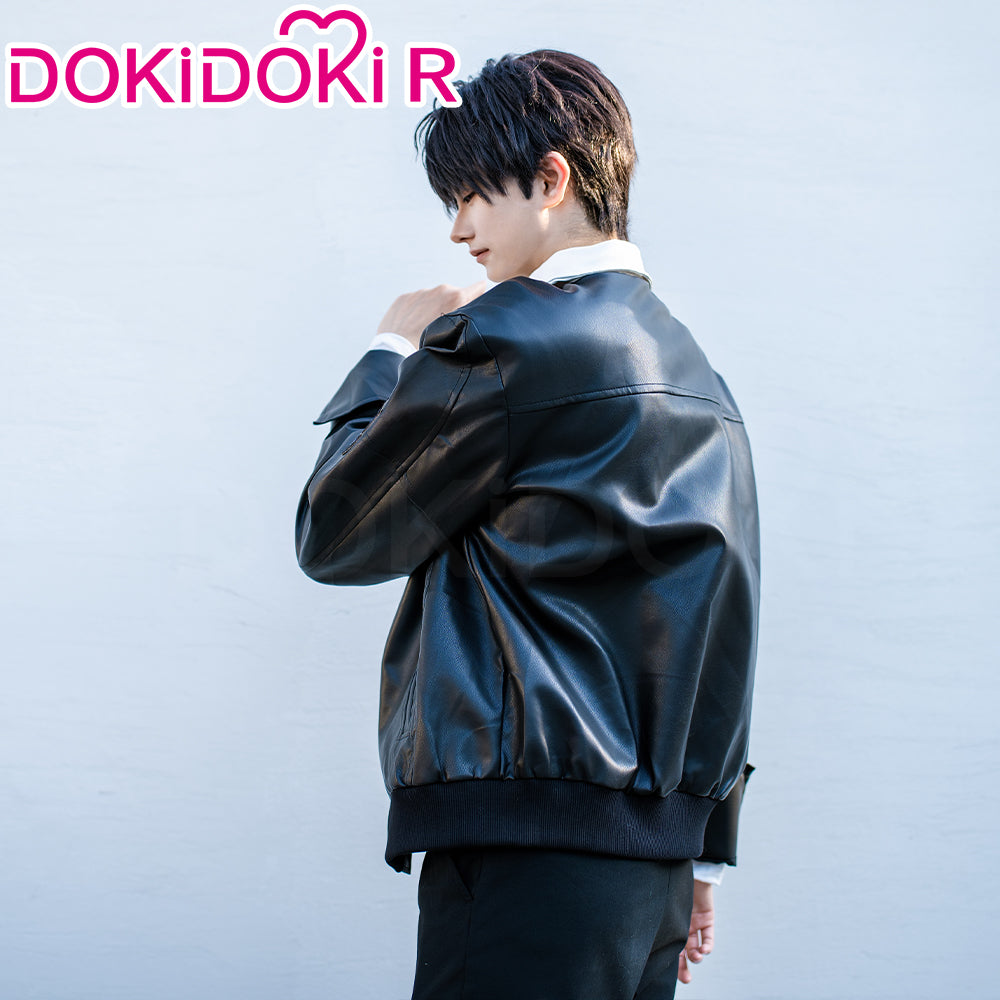 【In Stock】【Size S-2XL】DokiDoki-R Game Love and Deepspace Cosplay Caleb Costume Black Leather Jacket DAA Standard Uniform Aerospace