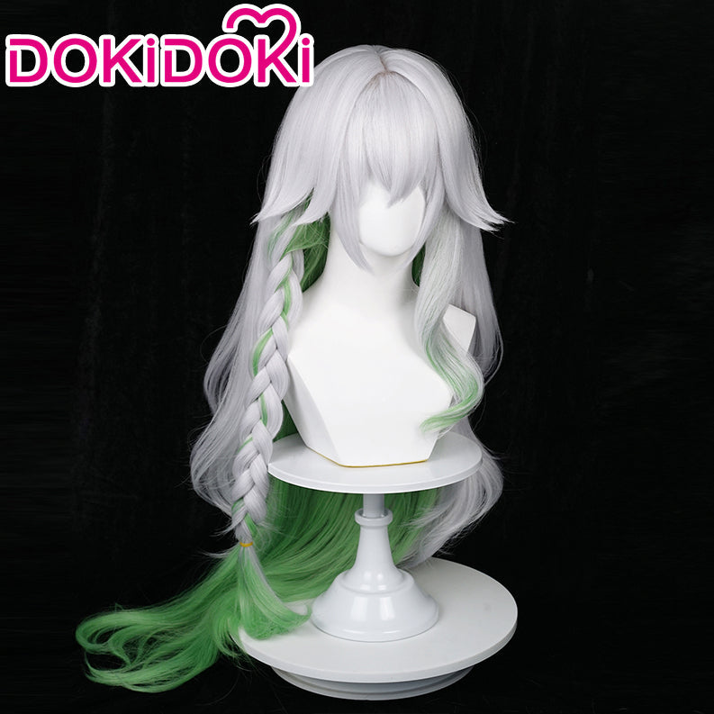 【Ready For Ship】DokiDoki Game Genshin Impact The Greater Lord Rukkhadevata cosplay wig Long Curly Silver Green Nahida