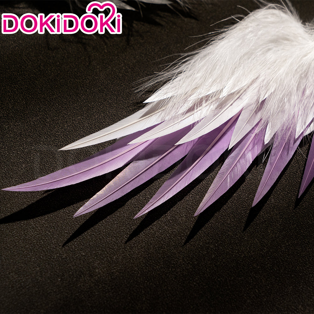 【Ready For Ship】DokiDoki Game Honkai: Star Rail Cosplay Robin Wig Long Curly Blue Gradient Hair / Earring / Ear Feather Hair Clips/ Wreath Headpiece