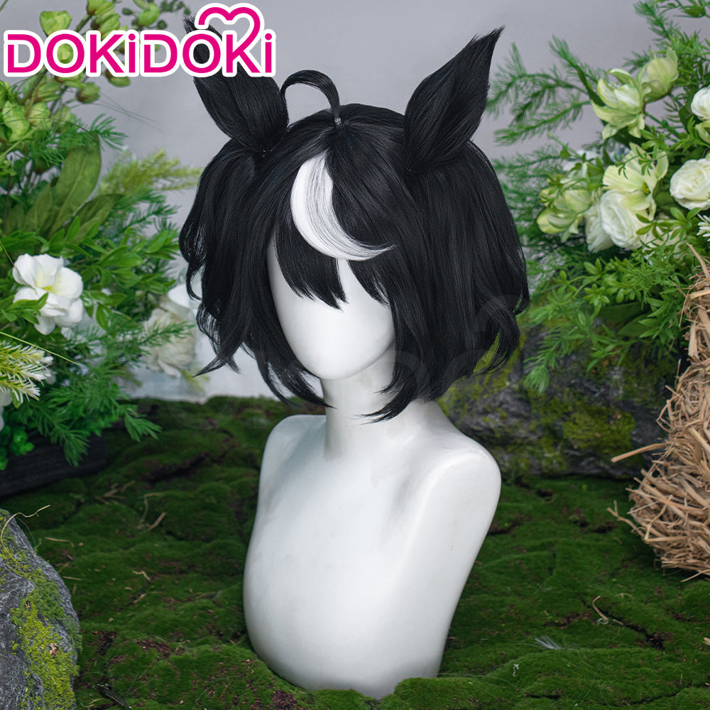 DokiDoki Anime Game Cosplay Wig Short Black White Hair Detachable Braids