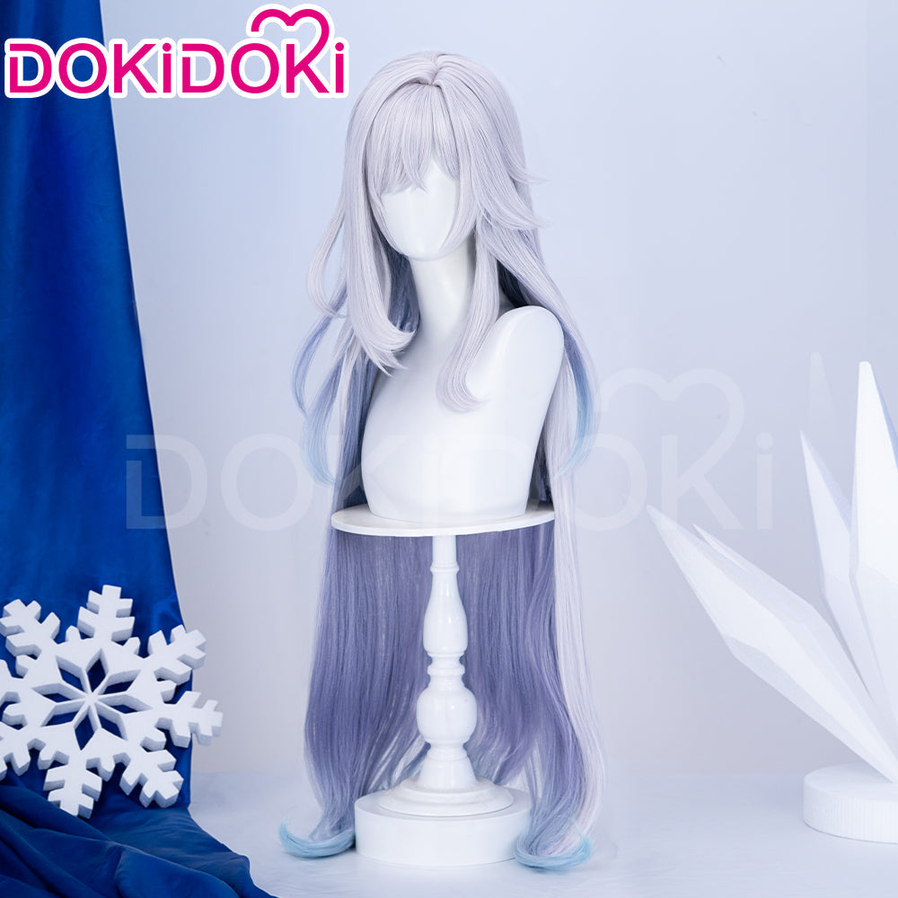 【Ready For Ship】DokiDoki Game Genshin Impact Cosplay Skirk Wig Long Curly Purple Gradient Hair / Fake Eyelashes