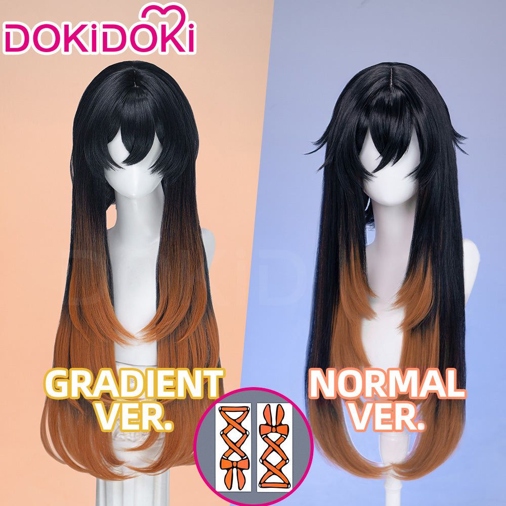 DokiDoki Anime GACHIAKUTA Cosplay Amo Wig / Tattoo Long Black Copper Brown Straight Gradient Hair