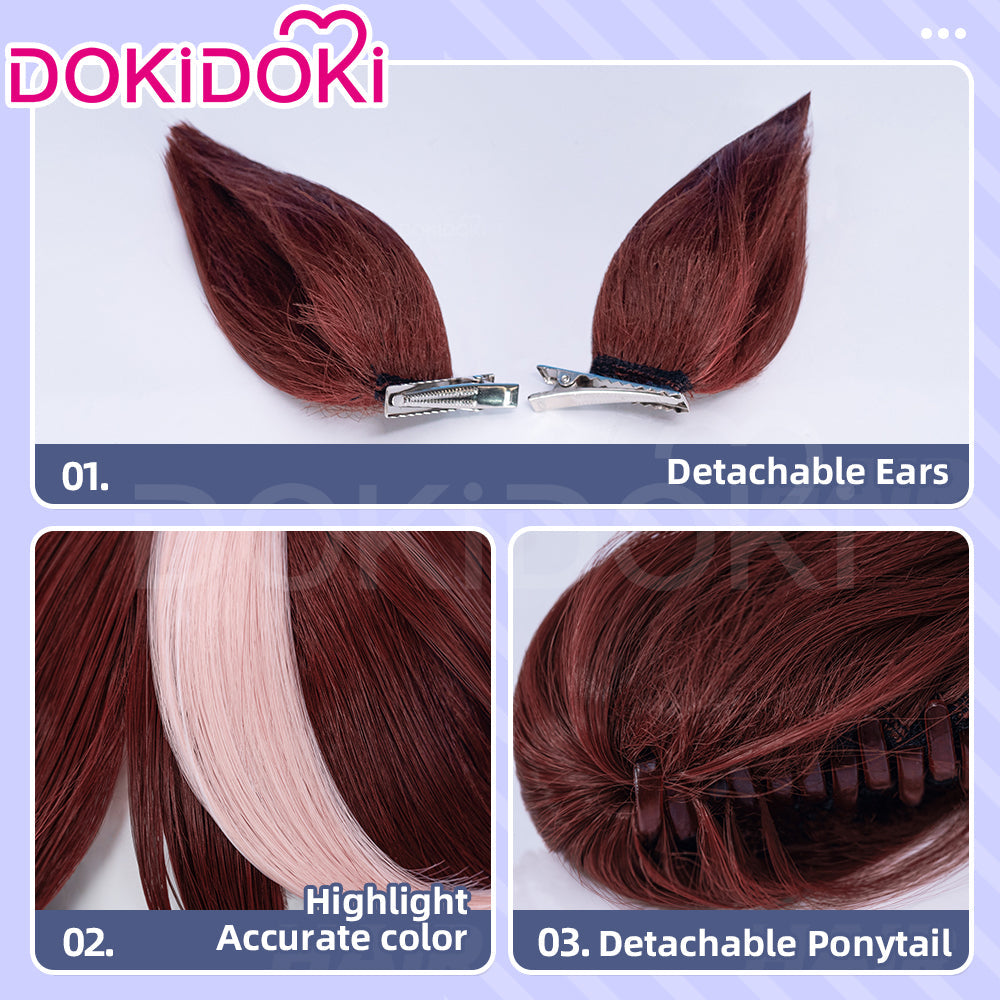 【Ready For Ship】DokiDoki Game Cosplay Wig / Tail Long Curly Brown Hair Ponytail