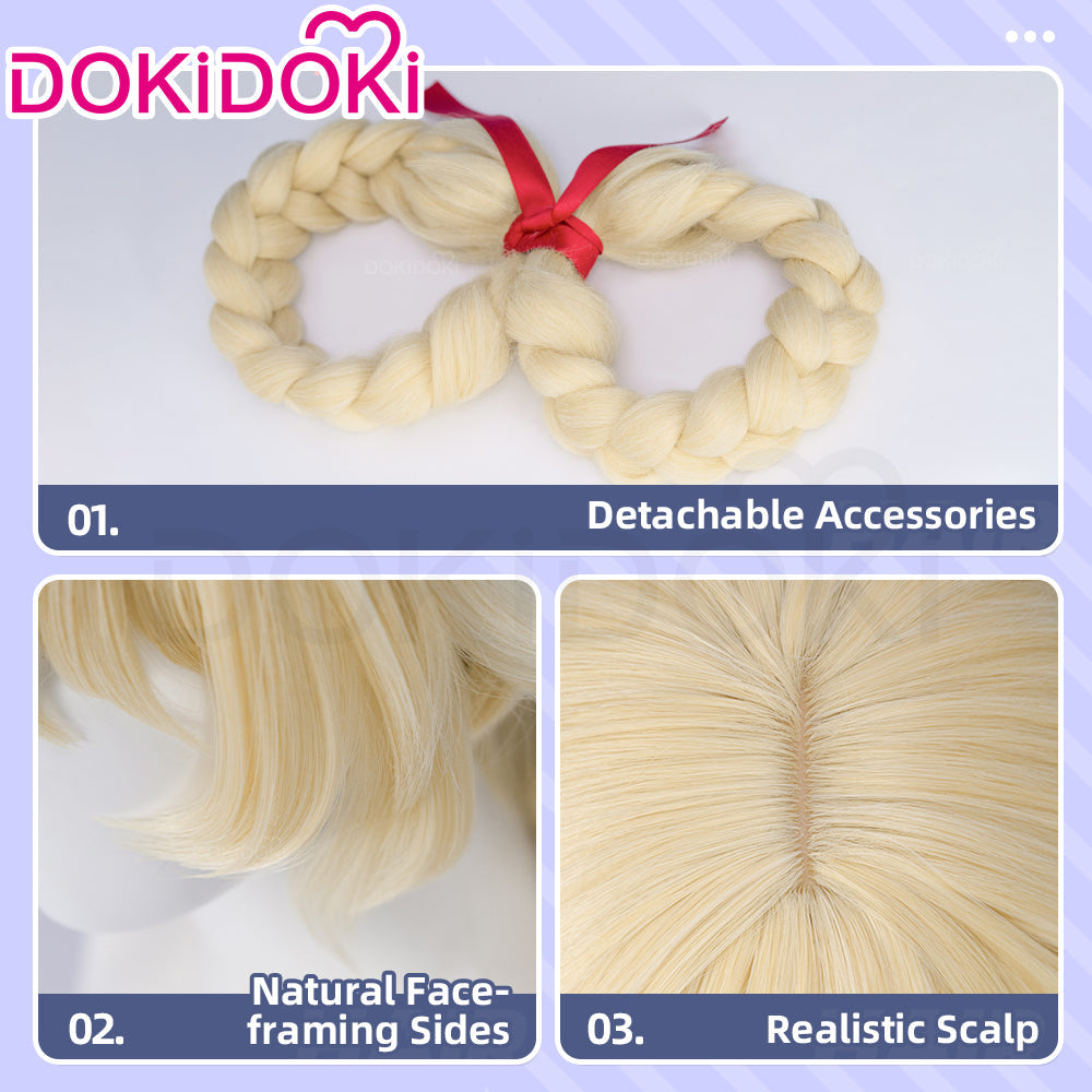 【Ready For Ship】DokiDoki Game Genshin Impact Cosplay Jahoda Wig Long Yellow Hair Song of the Welkin Moon