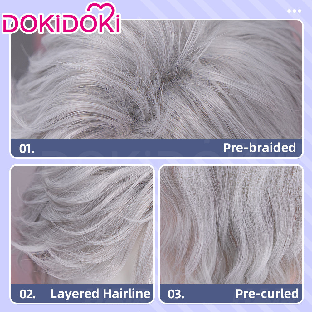 【Partial Ready For Ship】【Front Lace】DokiDoki Game Love and Deepspace Cosplay Sylus Wig Long Curly Silver Hair Silverwing Fiend