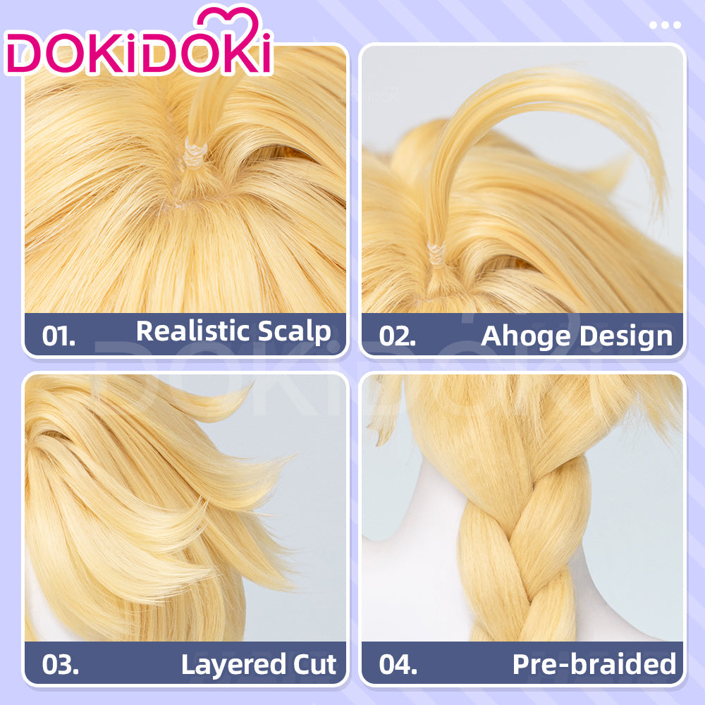 【Partially Ready For Ship】DokiDoki Game Genshin Impact Cosplay Traveler Aether Wig / Earring Long Blonde Hair Kong As Heaven and Earth Are Made Anew