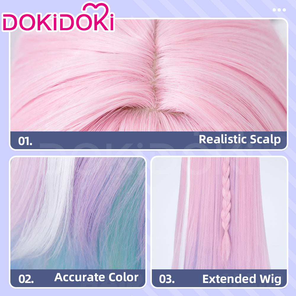 【EU Local Shipping】DokiDoki Game Honkai: Star Rail Cosplay Cyrene Wig Short Curly Light Dark Pink Gradient Hair / Head Accessory Set