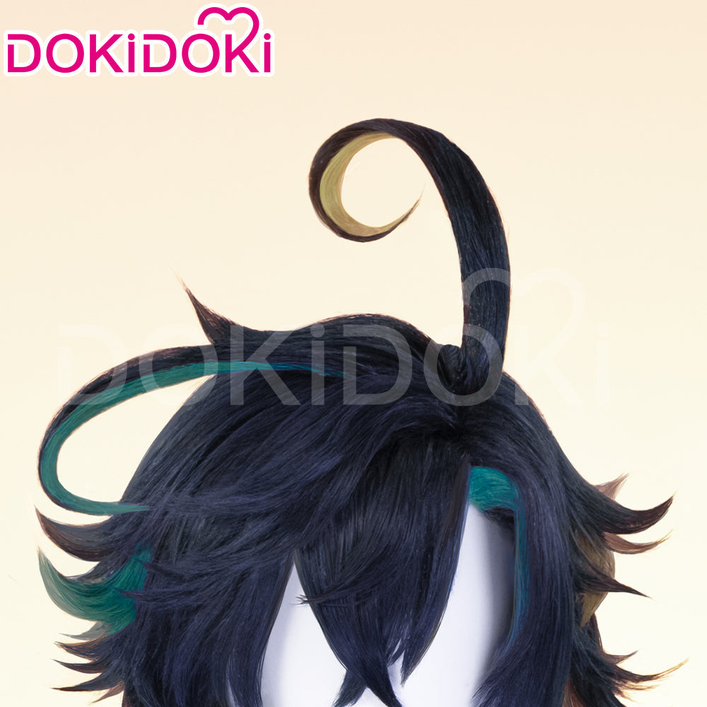 【Ready For Ship】DokiDoki Game Genshin Impact Cosplay Kinich Wig Short Black Green / Yellow Highlights Hair / Tattoo Sticker / Ear Clip / Head Accessories /  Weft Natlan