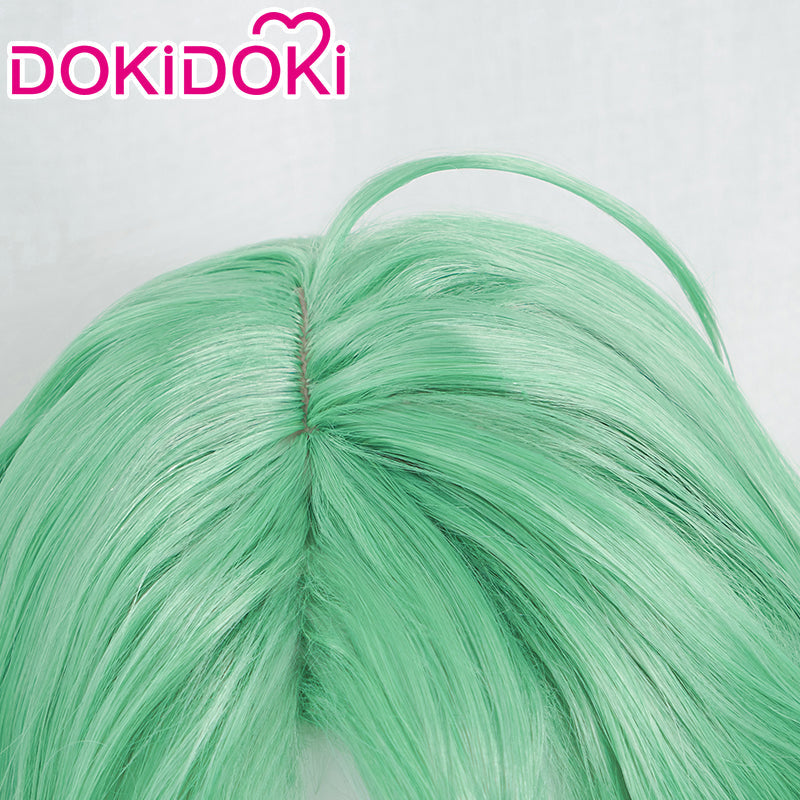 【Ready For Ship】DokiDoki Game Genshin Impact Bai Zhu Cosplay Long Green Curly Wig/ Glasses Baizhu