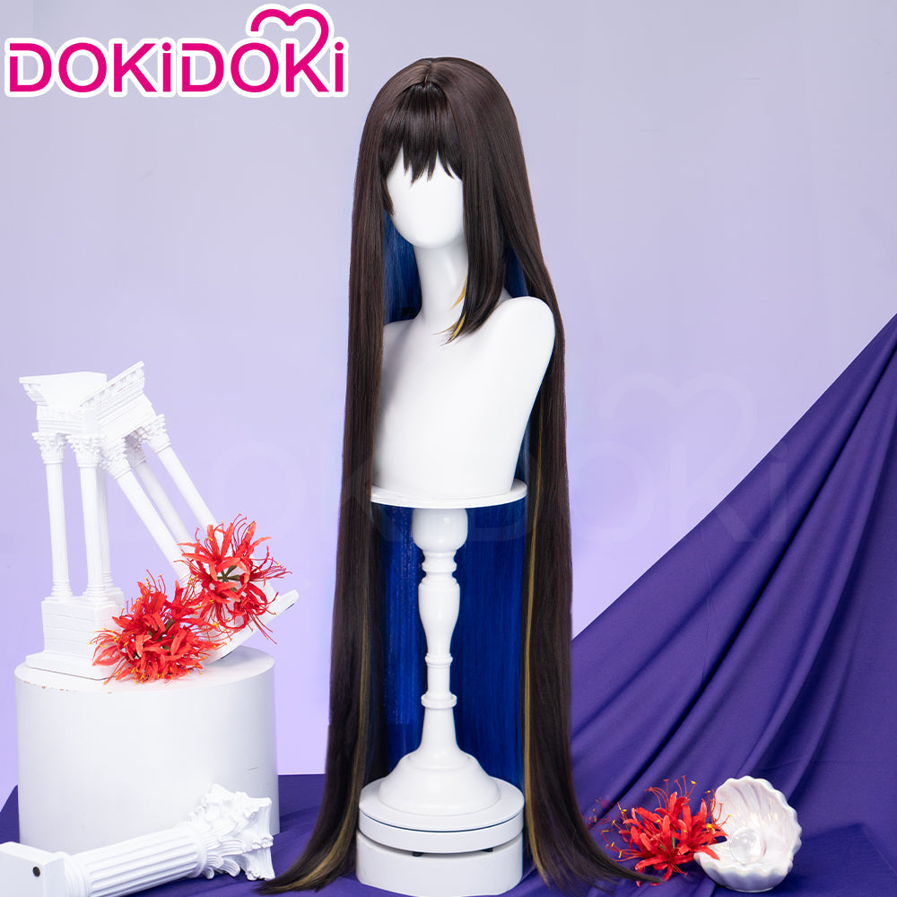 【Ready For Ship】DokiDoki Game Honkai: Star Rail Cosplay The Dahlia Wig Long Straight Black Yellow Highlight Hair Blue Inner Layer Constance
