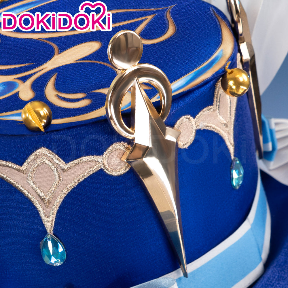 【Ready For Ship】DokiDoki Game Genshin Impact Cosplay Fontaine Focalors Wig Long White Blue Curly Furina Wig / Fake Eyelashes / Hat/ Wefts