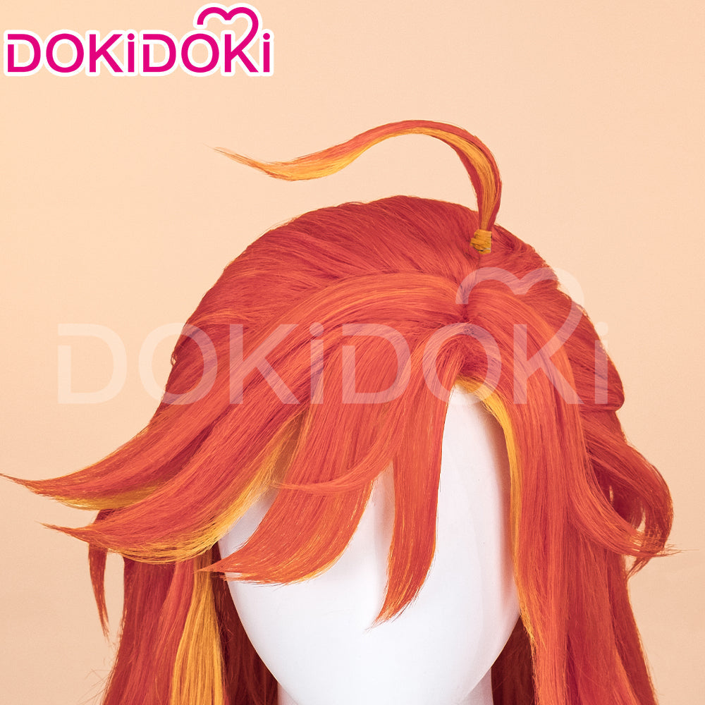【Ready For Ship】DokiDoki Game Genshin Impact Cosplay Pyro Archon Mavuika Wig / Light Strips/ Wefts / Earclip / Glasses Natlan Long Curly Orange